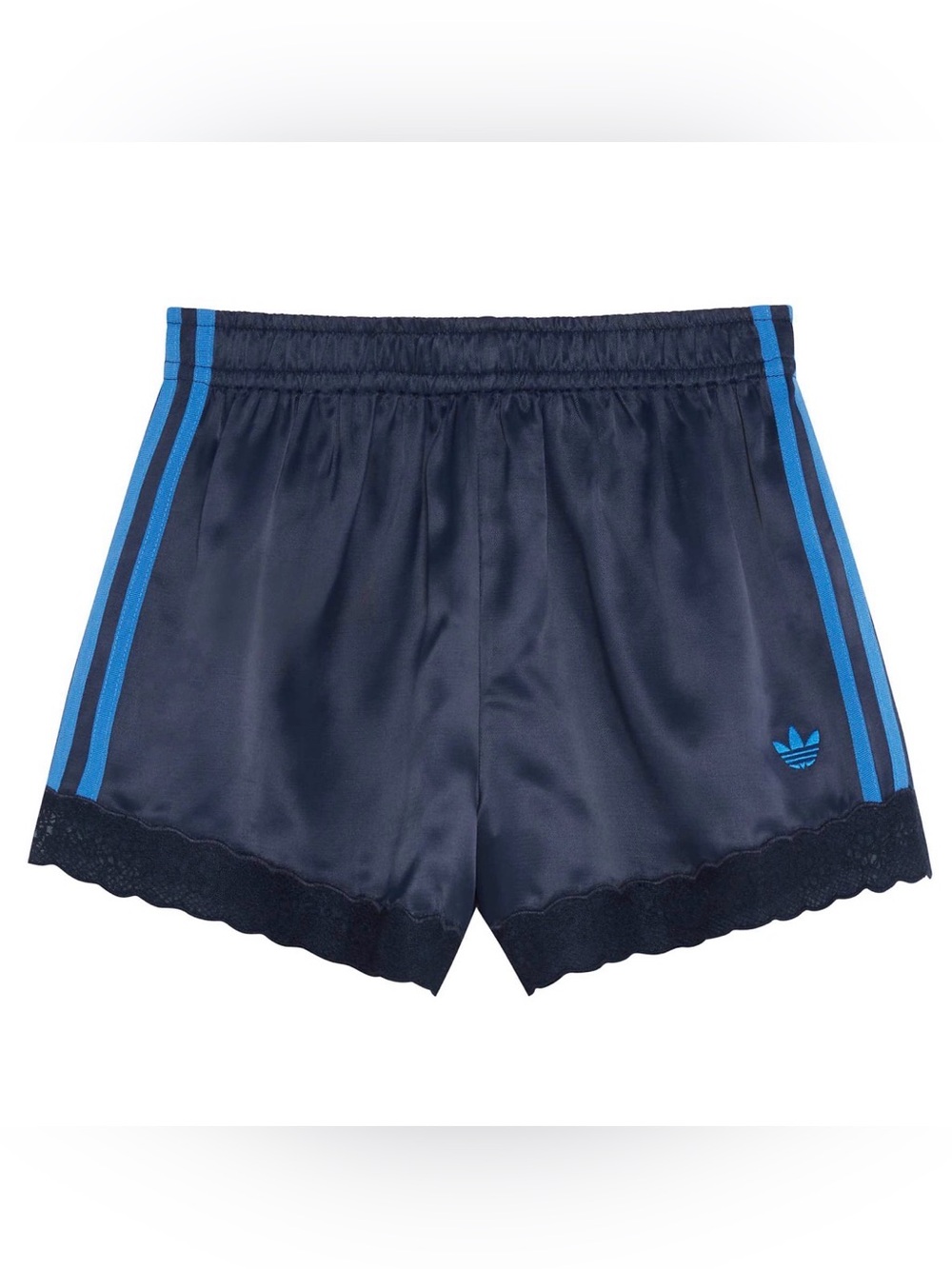 NWT Adidas Navy Blue Satin Athletic Shorts with Lace Trim - Picture 2 of 10